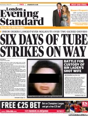London Evening Standard (UK) Newspaper Front Page for 5 May 2011