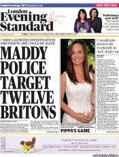 London Evening Standard Newspaper Front Page (UK) for 5 July 2013