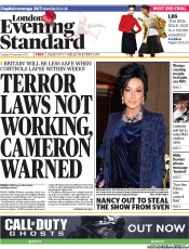 London Evening Standard (UK) Newspaper Front Page for 6 November 2013