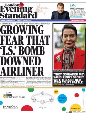 London Evening Standard (UK) Newspaper Front Page for 6 November 2015