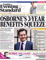 London Evening Standard (UK) Newspaper Front Page for 6 December 2012