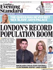 London Evening Standard Newspaper Front Page (UK) for 6 January 2015