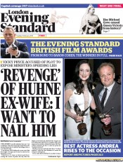 London Evening Standard Newspaper Front Page (UK) for 6 February 2013