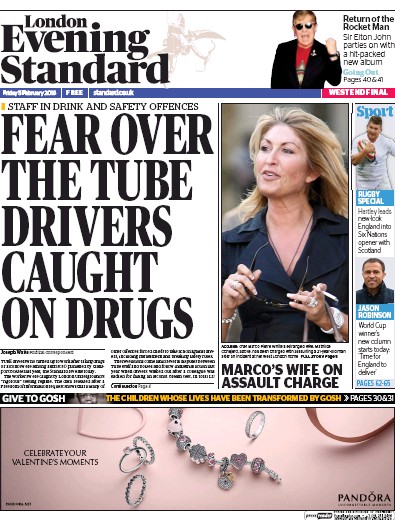 London Evening Standard Newspaper Front Page (UK) for 6 February 2016