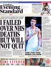 London Evening Standard Newspaper Front Page (UK) for 6 March 2013