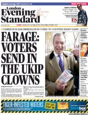 London Evening Standard Newspaper Front Page (UK) for 6 May 2013