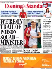 London Evening Standard (UK) Newspaper Front Page for 6 July 2018