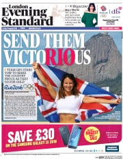 London Evening Standard (UK) Newspaper Front Page for 6 August 2016