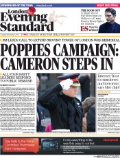 London Evening Standard (UK) Newspaper Front Page for 7 November 2014