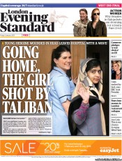 London Evening Standard (UK) Newspaper Front Page for 7 January 2013