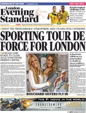 London Evening Standard Newspaper Front Page (UK) for 7 July 2014