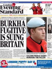 London Evening Standard Newspaper Front Page (UK) for 8 November 2013
