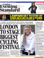 London Evening Standard Newspaper Front Page (UK) for 8 February 2013
