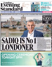 London Evening Standard (UK) Newspaper Front Page for 8 September 2016