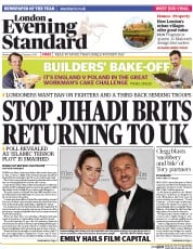 London Evening Standard (UK) Newspaper Front Page for 9 October 2014