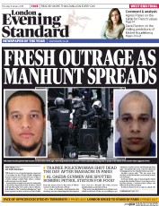 London Evening Standard Newspaper Front Page (UK) for 9 January 2015