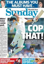 Sunday Herald Sun (Australia) Newspaper Front Page for 24 November 2013