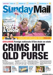 Sunday Mail (Australia) Newspaper Front Page for 12 August 2012