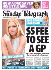 Sunday Telegraph (Australia) Newspaper Front Page for 29 December 2013