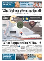 Sydney Morning Herald (Australia) Newspaper Front Page for 10 March 2014