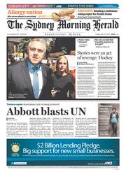 Sydney Morning Herald (Australia) Newspaper Front Page for 10 March 2015