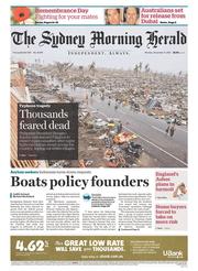 Sydney Morning Herald (Australia) Newspaper Front Page for 11 November 2013