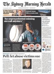 Sydney Morning Herald (Australia) Newspaper Front Page for 11 March 2014