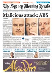 Sydney Morning Herald (Australia) Newspaper Front Page for 11 August 2016