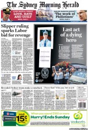Sydney Morning Herald (Australia) Newspaper Front Page for 13 December 2012