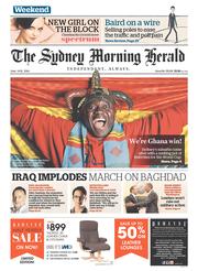 Sydney Morning Herald (Australia) Newspaper Front Page for 14 June 2014