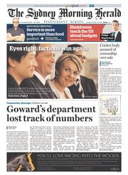 Sydney Morning Herald (Australia) Newspaper Front Page for 15 October 2013
