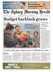 Sydney Morning Herald (Australia) Newspaper Front Page for 15 May 2014