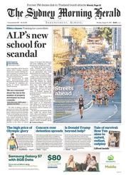 Sydney Morning Herald (Australia) Newspaper Front Page for 15 August 2016