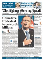 Sydney Morning Herald (Australia) Newspaper Front Page for 17 November 2014