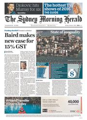 Sydney Morning Herald (Australia) Newspaper Front Page for 1 February 2016