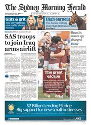 Sydney Morning Herald (Australia) Newspaper Front Page for 1 September 2014