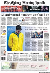 Sydney Morning Herald (Australia) Newspaper Front Page for 20 February 2013