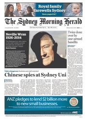 Sydney Morning Herald (Australia) Newspaper Front Page for 21 April 2014