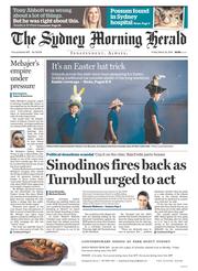 Sydney Morning Herald (Australia) Newspaper Front Page for 25 March 2016