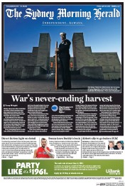 Sydney Morning Herald (Australia) Newspaper Front Page for 25 April 2014
