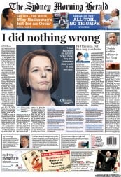 Sydney Morning Herald (Australia) Newspaper Front Page for 27 November 2012