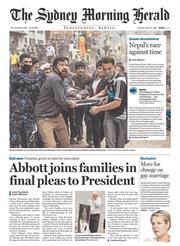 Sydney Morning Herald (Australia) Newspaper Front Page for 27 April 2015