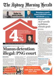 Sydney Morning Herald (Australia) Newspaper Front Page for 27 April 2016