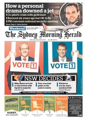 Sydney Morning Herald (Australia) Newspaper Front Page for 28 March 2015