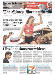 Sydney Morning Herald (Australia) Newspaper Front Page for 29 March 2016