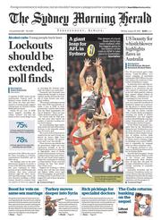 Sydney Morning Herald (Australia) Newspaper Front Page for 29 August 2016