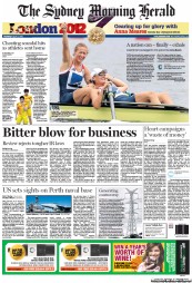 Sydney Morning Herald (Australia) Newspaper Front Page for 2 August 2012