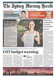 Sydney Morning Herald (Australia) Newspaper Front Page for 3 April 2014