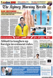 Sydney Morning Herald (Australia) Newspaper Front Page for 3 August 2012