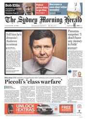 Sydney Morning Herald (Australia) Newspaper Front Page for 5 April 2016